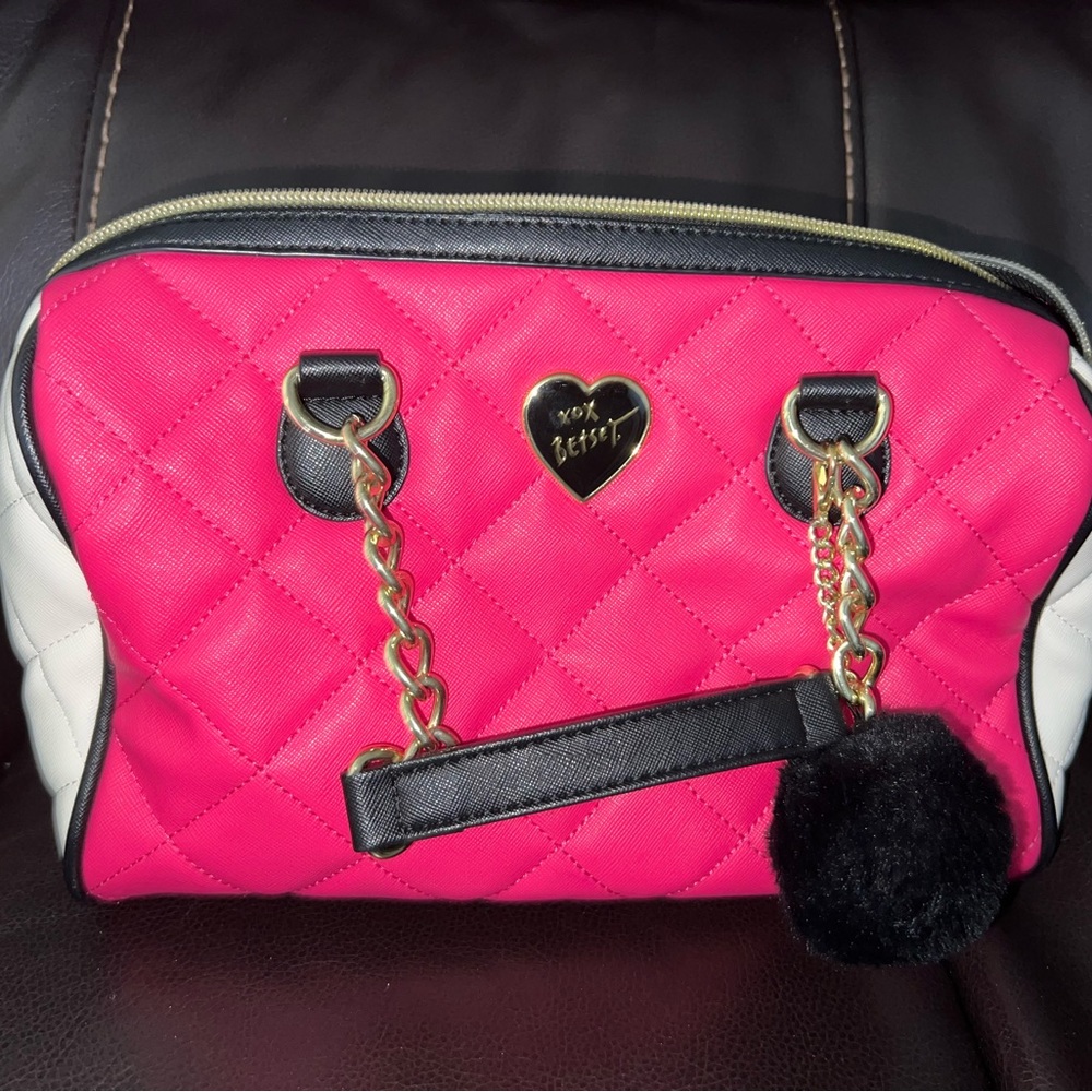 Pink Betsy Johnson Purse with Pom Pom